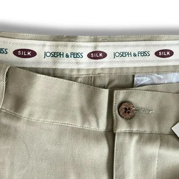 Joseph & Feiss Shorts Men's Sz 38 Khaki 100% Silk Chino Pleated Resort Vacay NWT - Picture 2 of 15